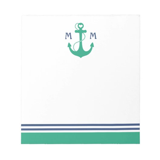 Bloc-note Monogramme d'Ancre du coeur vert (Devant)