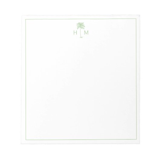 Bloc-note Monogramme d'arbre de palmier vert et blanc Palmet (Devant)