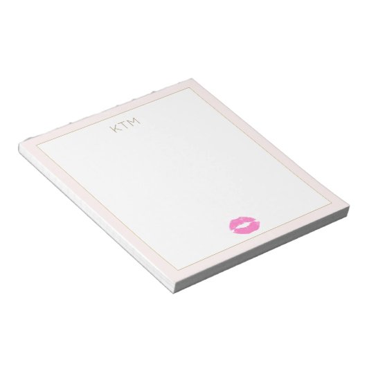 Bloc-note Monogramme de baiser rose simple (Incliné)