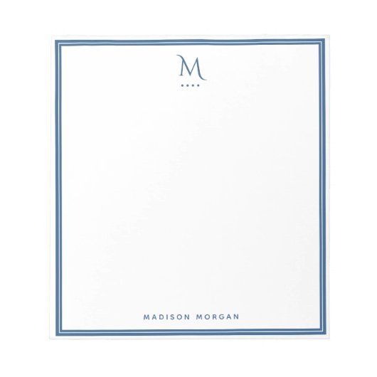 Bloc-note Monogramme de base personnalisé avec bordure bleu  (Devant)