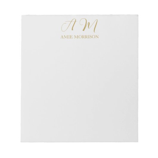 Bloc-note Monogramme de couleur or initiale nom calligraphie (Devant)