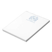 Bloc-note Monogramme de crête Florale Bleu Français Classiqu (Tourné)