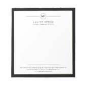 Bloc-note Monogramme de droit noir et blanc de bureau modern (Devant)