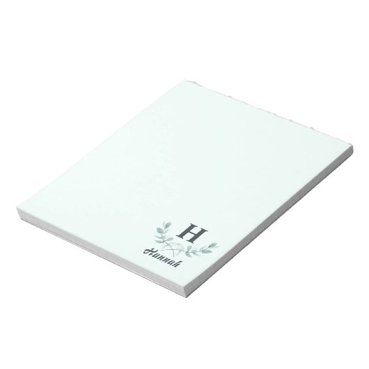 Bloc-note Monogramme de feuille d'eucalyptus vert à la menth (Tourné)