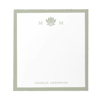Bloc-note Monogramme de fleur de lotus vert sauge poussiéreu