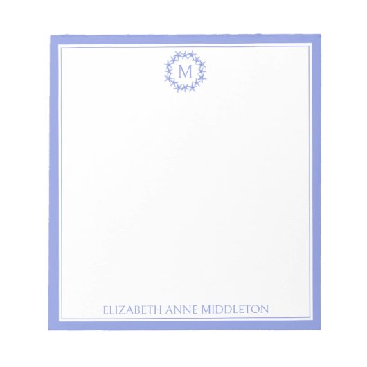 Bloc-note Monogramme de gerbe de poisson étoilé bleu et blan (Devant)