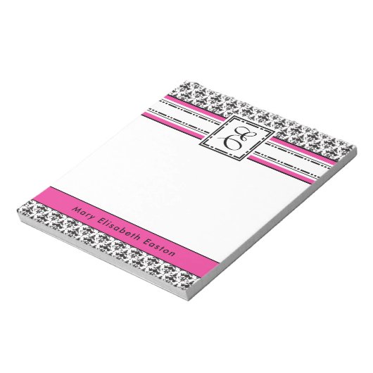 Bloc-note Monogramme de la dame noire et rose tendance E (Tourné)