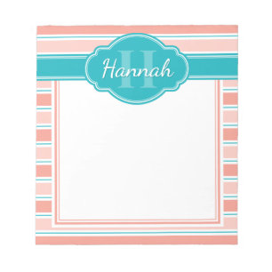 Bloc-note Monogramme de Motif Turquoise en bande rose