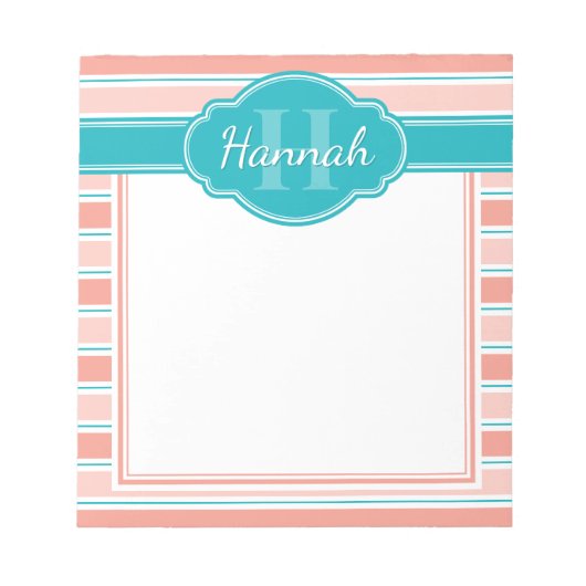 Bloc-note Monogramme de Motif Turquoise en bande rose (Devant)