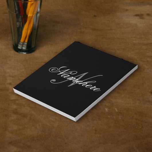 Bloc-note Monogramme de nom noir et blanc personnalisé uniqu