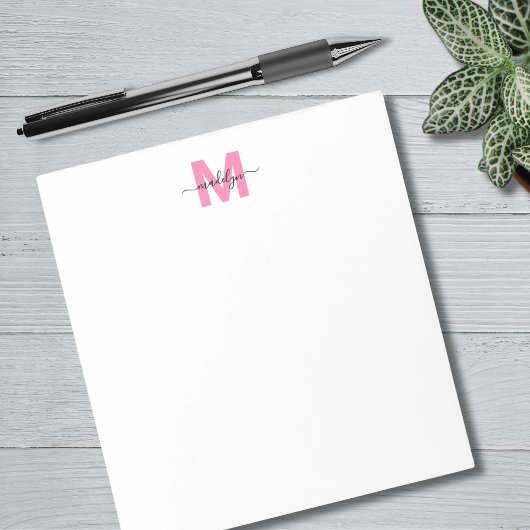 Bloc-note Monogramme de prénom en calligraphie simple rose f