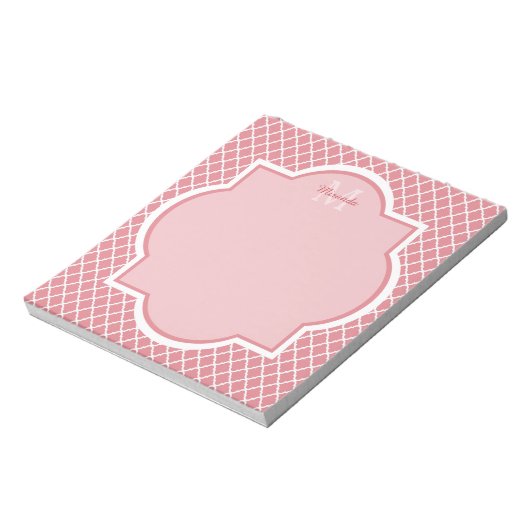 Bloc-note Monogramme de Quatrefoil Rose Chic Avec Nom (Tourné)
