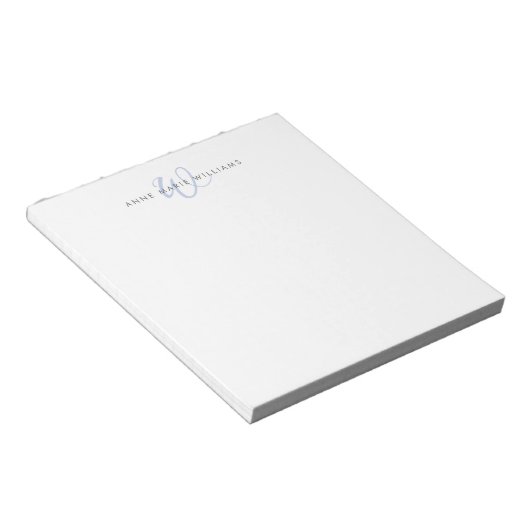 Bloc-note Monogramme de script bleu moderne (Incliné)