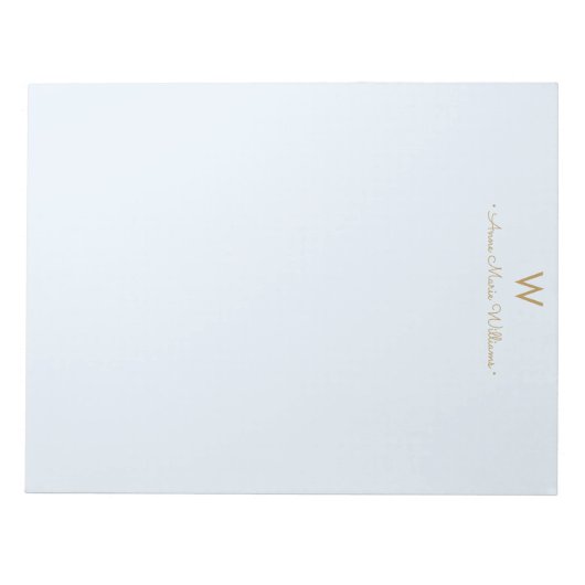 Bloc-note Monogramme de script en or bleu clair moderne (Devant)