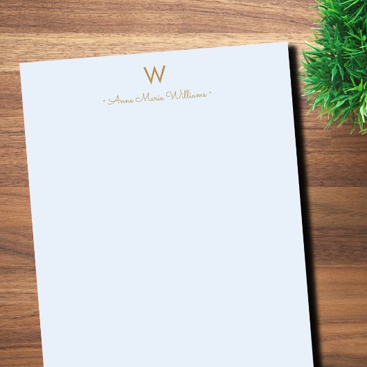 Bloc-note Monogramme de script en or bleu clair moderne