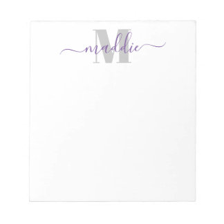 Bloc-note Monogramme de script girly tendance, violet et gri