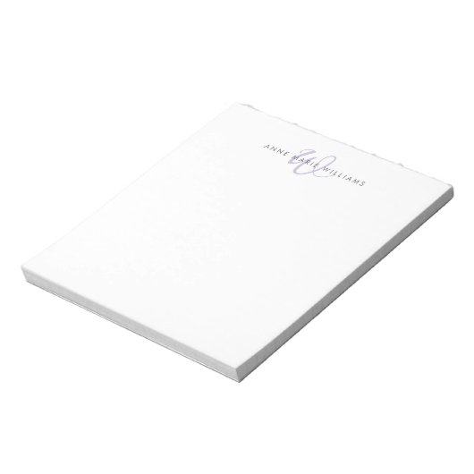 Bloc-note Monogramme de script lavande moderne (Tourné)