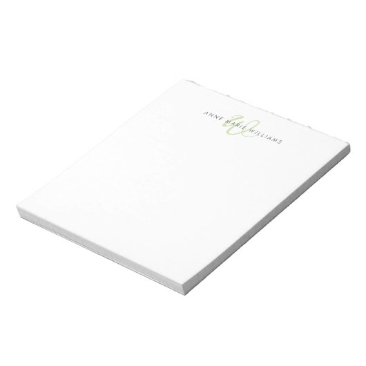 Bloc-note Monogramme de script vert clair moderne (Tourné)