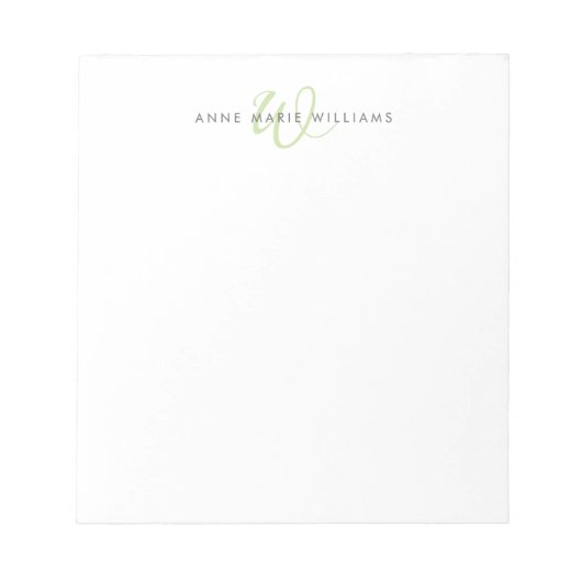 Bloc-note Monogramme de script vert clair moderne (Devant)