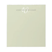 Bloc-note Monogramme de style moderne vert sauge blanc (Devant)