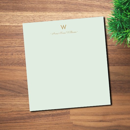 Bloc-note Monogramme de style moderne vert sauge or