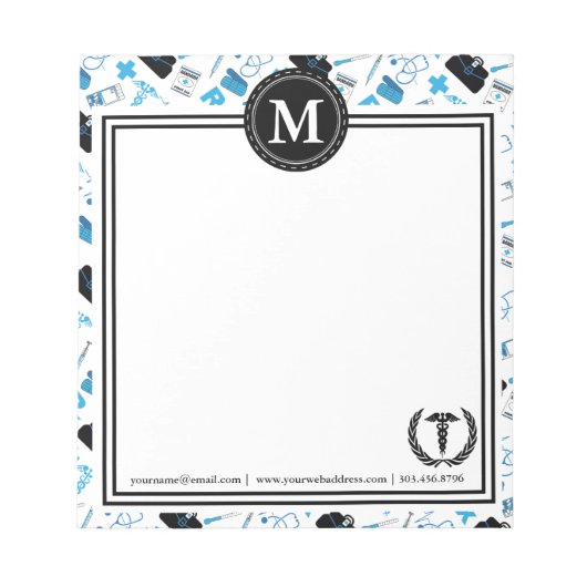 Bloc-note Monogramme - Design Médicale - Bleu (Devant)