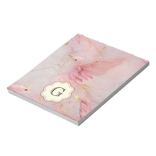 Bloc-note Monogramme d'oiseaux roses (Tourné)