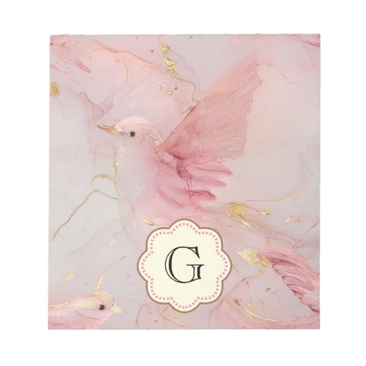 Bloc-note Monogramme d'oiseaux roses (Devant)