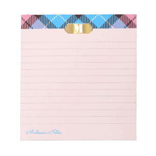 Bloc-note Monogramme doré Tartan moderne Script Apricot Liné