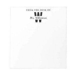Bloc-note Monogramme Du Bureau De L'Enseignant De Nom Person