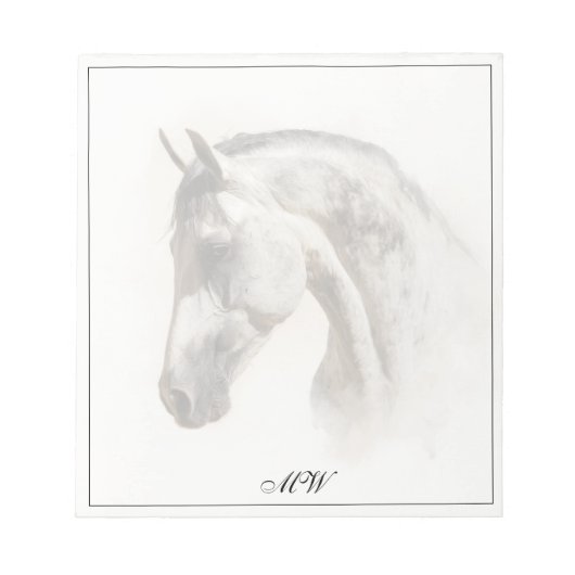 Bloc-note Monogramme Élégant Cheval Équestre Initiales Perso (Devant)