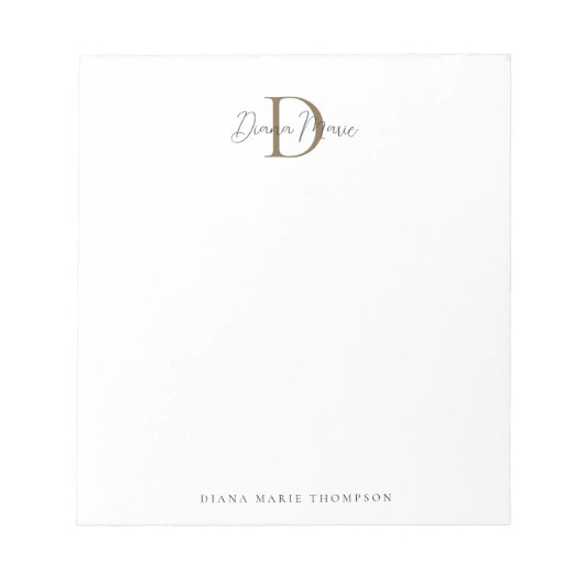 Bloc-note Monogramme élégant classique en écriture dorée mou (Devant)