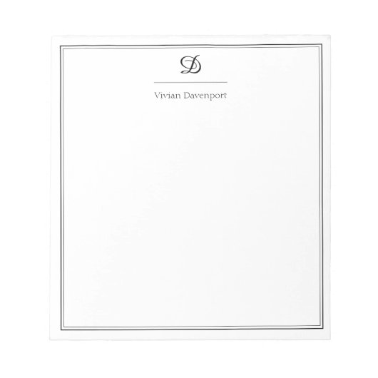 Bloc-note Monogramme élégant en noir et blanc écriture (Devant)