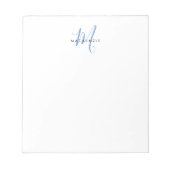 Bloc-note Monogramme élégant moderne blanc bleu écriture (Devant)