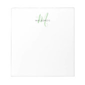 Bloc-note Monogramme élégant moderne blanc vert écriture (Devant)