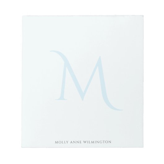 Bloc-note Monogramme Élégant Moderne Bleu Clair Délavé (Devant)