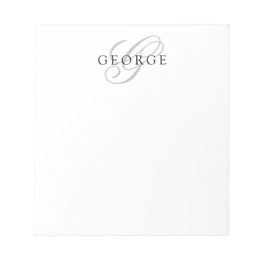 Bloc-note Monogramme élégant Nom Noir Gris (Devant)