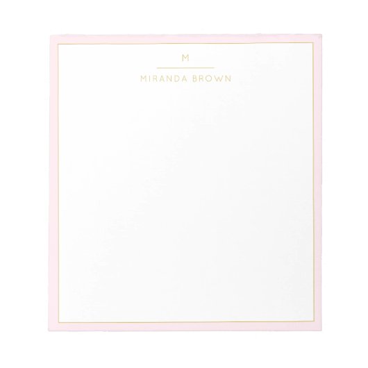 Bloc-note Monogramme élégant rose rose or Classé Petit (Devant)