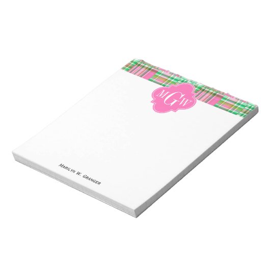 Bloc-note Monogramme Emerald Hot rose Preppwork Madras (Tourné)