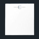 Bloc-note Monogramme et nom personnalisés simples en bleu<br><div class="desc">Monogramme et nom personnalisés simples dans le Bloc-notes bleu Dusty</div>