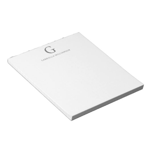 Bloc-note Monogramme et nom personnalisés simples en gris (Incliné)