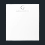Bloc-note Monogramme et nom personnalisés simples en gris<br><div class="desc">Monogramme et nom personnalisés simples dans le Bloc-notes gris</div>