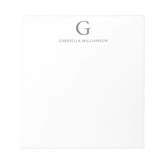 Bloc-note Monogramme et nom personnalisés simples en gris (Devant)