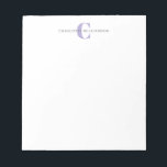Bloc-note Monogramme et nom personnalisés simples en lavande<br><div class="desc">Monogramme et nom personnalisés simples dans le Bloc-notes Lavender</div>