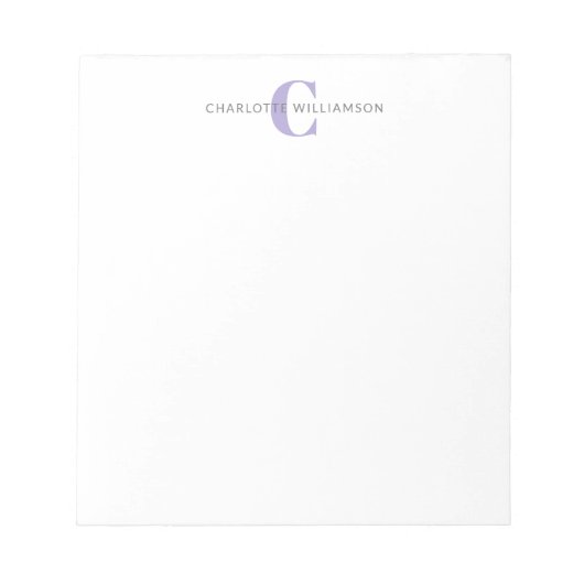 Bloc-note Monogramme et nom personnalisés simples en lavande (Devant)