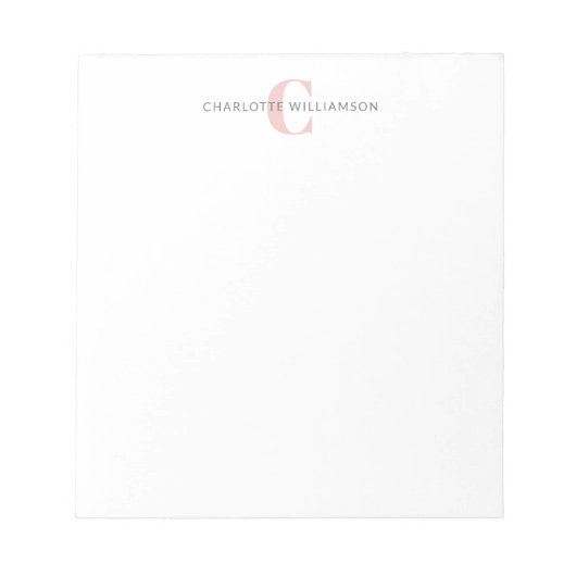 Bloc-note Monogramme et nom personnalisés simples en rose (Devant)