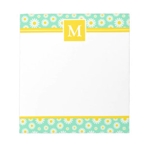 Bloc-note Monogramme Fleurs de Printemps Vertes 