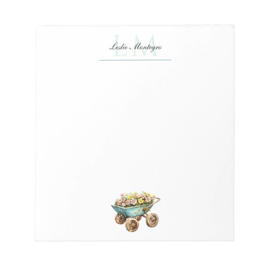 Bloc-note Monogramme floral Amoureux des jardins Wheelbarrow (Devant)