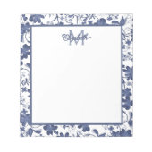 Bloc-note Monogramme floral bleu et gris (Devant)