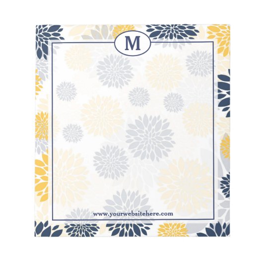 Bloc-note Monogramme floral bleu marine et or (Devant)